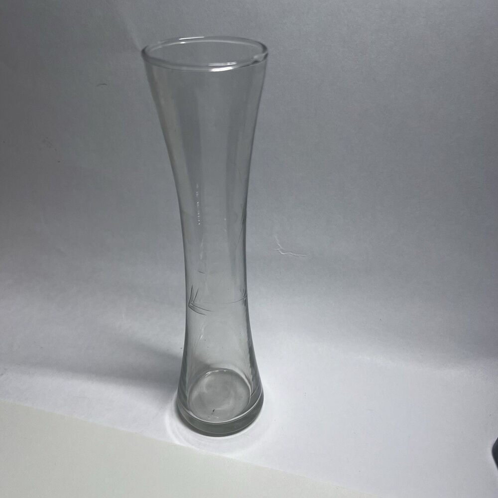 Vintage Clear Glass Etched Wheat Bud Vase Flared Cylinder Flower Vase 8" Tall